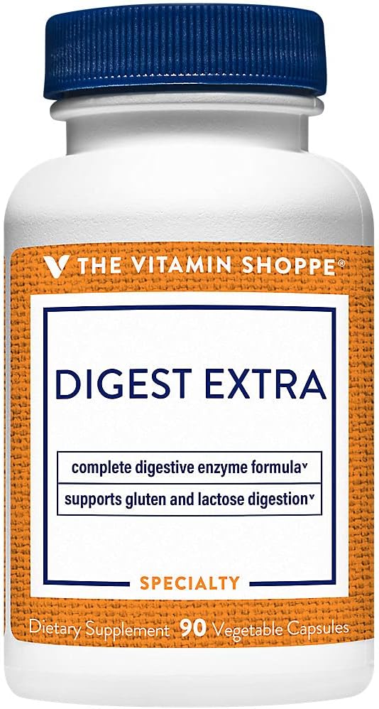 The Vitamin Shoppe Digest Extra - Digestive Enzymes for Fats, Carbohydrates and Protein Including a Digestive Aid for Gluten and Dairy - Supports Nutrient Absorption (90 Vegetable Capsules)