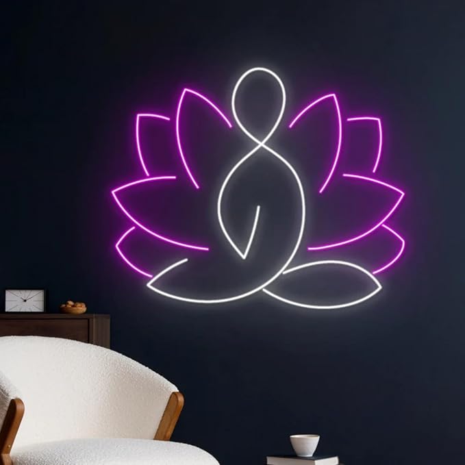 Lotus Pose Yoga Neon Sign, Yoga Led Sign, Meditation Led Light, Exercise Room Wall Decor, Buddha Lotus, Pilates Studio Art Meditation Room Wall Art Yoga Lover Gift, Psychic Chakras Healing Exercise