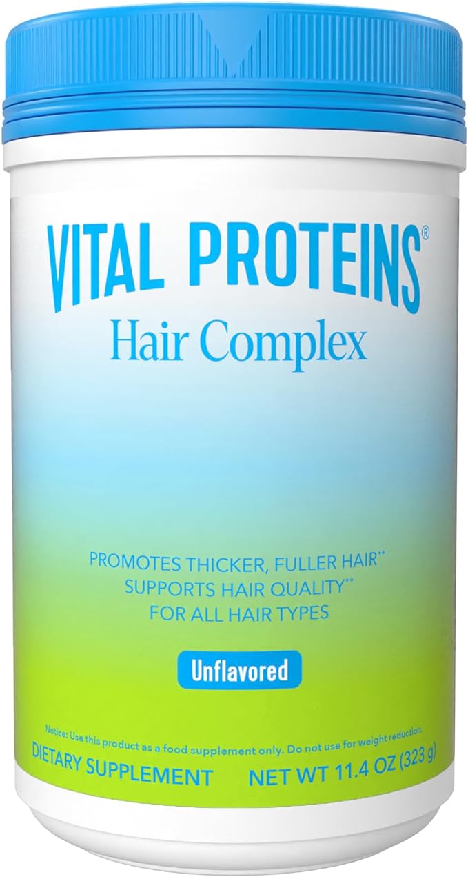 Vital Proteins Collagen Peptides + Biotin 10000mcg Hair Complex, Hair Growth Supplement - Clinically Studied Lustriva to Promote Thicker Fuller Hair, 20g Unflavored Collagen for Women 11.4oz Powder