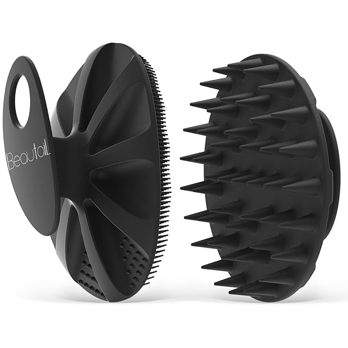 1 Pack Silicone Body Scrubber BEAUTAIL Bath Shower Brush and 1 Pack BEAUTAIL Silicone Scalp Massager Shampoo Brush, Black