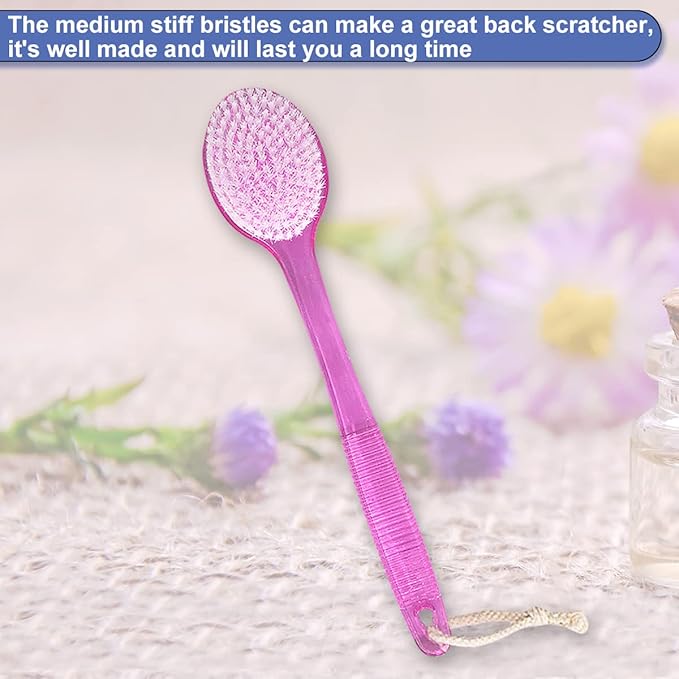 Back Brush for Shower, 14-inch Long Handle Medium Stiff Bristles Bath Scrubber for Men Women Body Exfoliating and Brushing - 2 Packs Pink