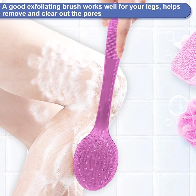 Back Brush for Shower, 14-inch Long Handle Medium Stiff Bristles Bath Scrubber for Men Women Body Exfoliating and Brushing - 2 Packs Pink