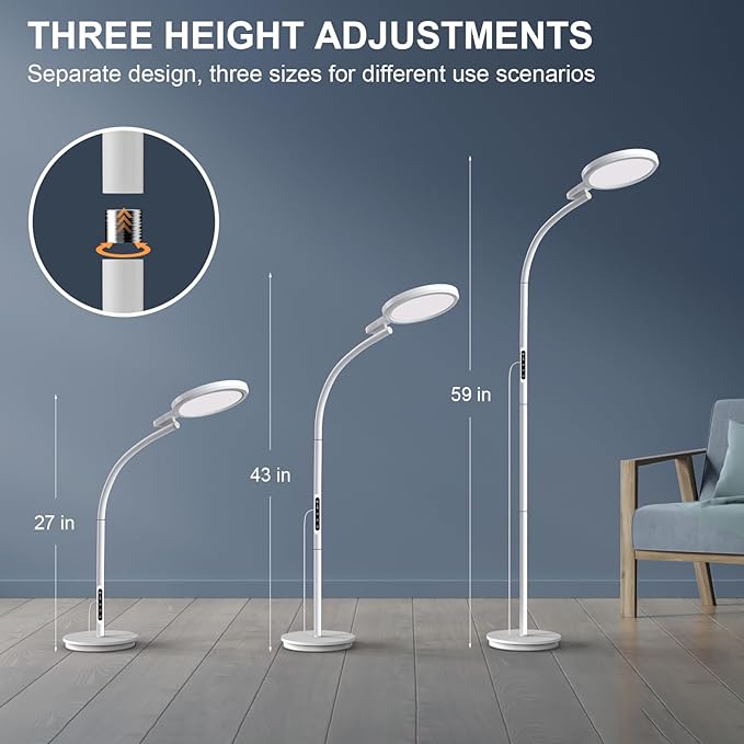 Light Therapy Lamp 10000 Lux, LED UV-Free Sunlight Lamp, Full Spectrum Floor Happy Therapy Lamp with Remote for Home/Office/Reading/Relaxation (WhiteA)