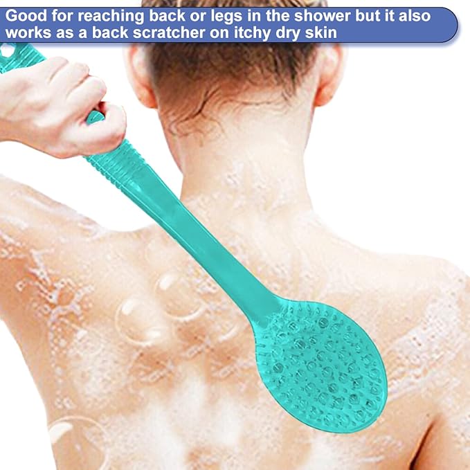 Back Brush for Shower, 14-inch Long Handle Medium Stiff Bristles Bath Scrubber for Men Women Body Exfoliating and Brushing - 2 Packs Blue