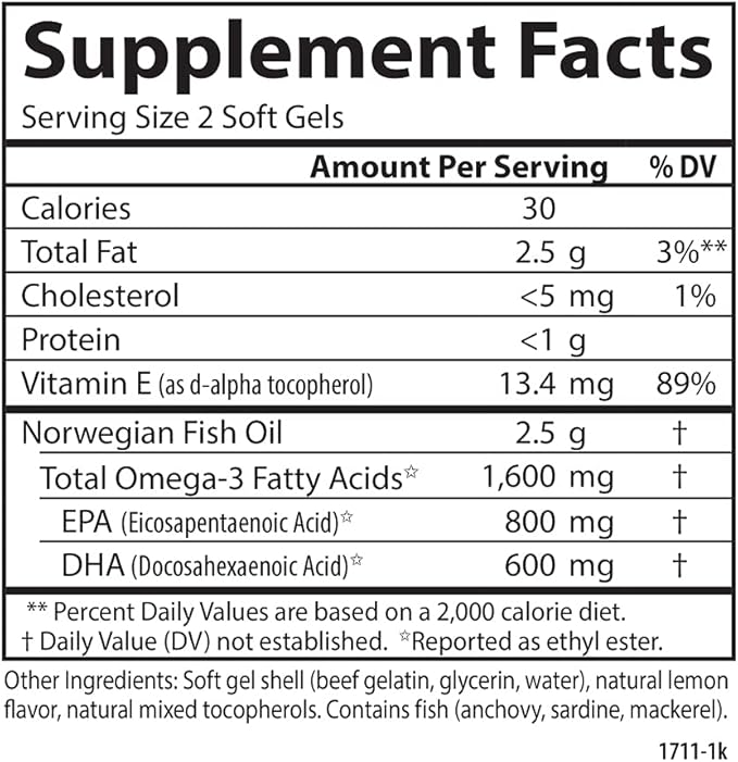 Carlson Labs Wild Caught Elite Omega-3, 1600mg, Omega 3s, Soft Gels, 90 Count