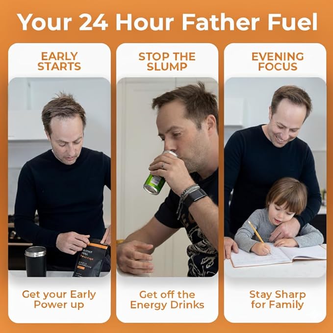 Recharge – Crash-Free Energy & Focus Powder for Men | Dad-Built Formula with Ginseng, L-Theanine, Inositol, CoQ10 & B-Vitamins | 30-Day Supply – Daily Strength & Stamina