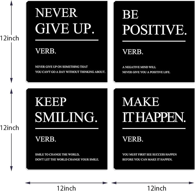 Azrosap Motivational Canvas Wall Art Inspirational Office Wall Decor Framed Poster Quotes Picture Artwork Wall Painting Prints for Bedroom Living Room Office Wall Decor Home Decorations 12"x12"x4pcs
