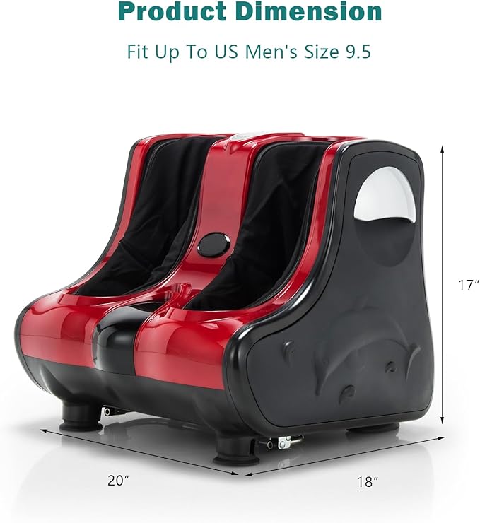 Giantex Foot and Calf Massager with Heat - Shiatsu Foot Massager Machine with Vibration, Deep Kneading, 3-Level Intensity Modes, Electric Foot Massager for Tired Feet, Leg, Calf Pain Relief (Red)
