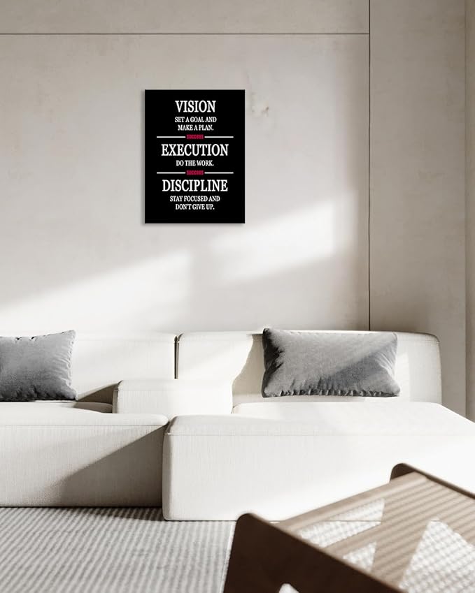 Formula for Success is VISION EXECUTION DISCIPLINE Inspirational Wall Decor Printed Canvas Poster Motivational Wall Art for Company Office Bedroom Living Room Framed Ready to Hang [18" W X 24" H]