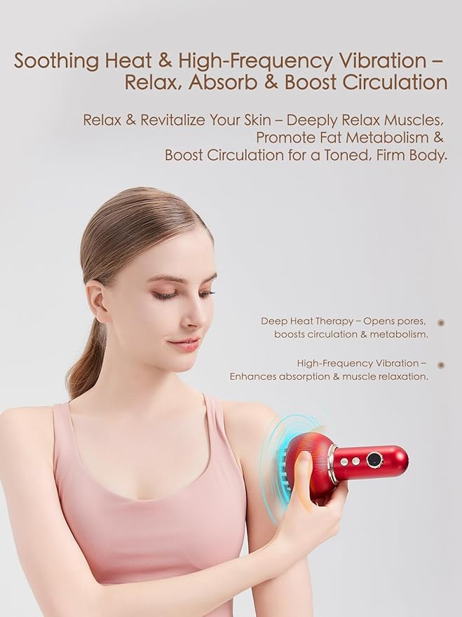 Lymphatic Drainage Massager & Anti Cellulite Massage Tool, Reduce Stretch Marks & Cellulite, for Legs, Arms & Belly, Body Sculpting Machine with Microcurrent, Light, Heat & Vibration (Red)