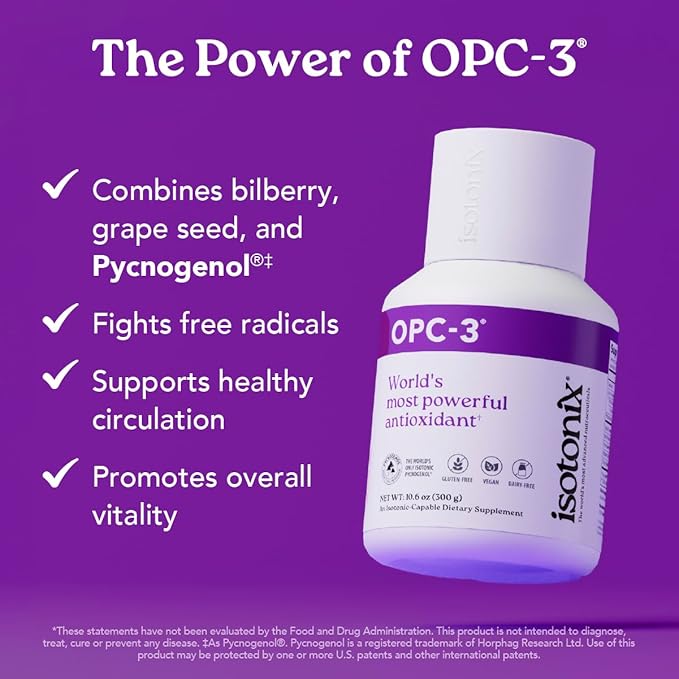 OPC-3 Isotonix - Antioxidant Supplement - Pycnogenol, Grape Seed Extracts, Bilberry, Red Wine & Pine Bark Extracts - for Heart & Circulatory Support - Isotonic, Vegan, Gluten Free - 30 Servings