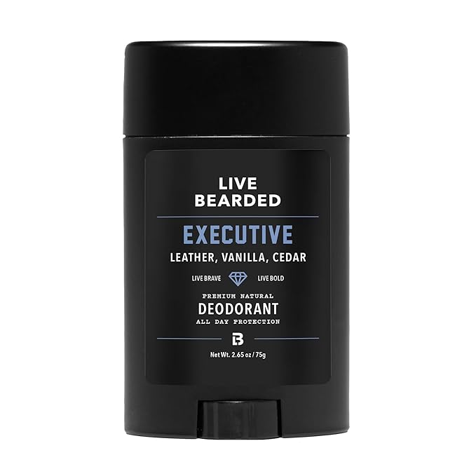 Live Bearded Men's Deodorant - Long Lasting, Aluminum Free, All Natural, Activated Charcoal Deodorant for Men, Travel Size - Executive, 1 Stick