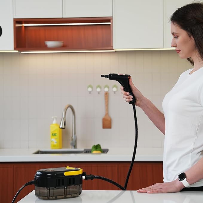 Steam Cleaner with Adjustable Handle High Temperature High Pressure Steam Cleaner with 15 Accessories Portable Steamer for Home Furniture Kitchen Bathroom Grout and Tile (Black)
