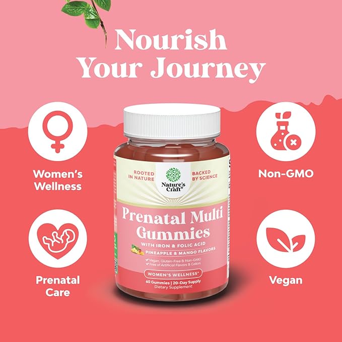 Vegan Prenatal Gummies for Women - Gummy Prenatal Vitamins for Women with Iron Folic Acid and Superfruit Blend - Chewable Vitamins Gummy Formula (Pineapple Mango) Trial Size