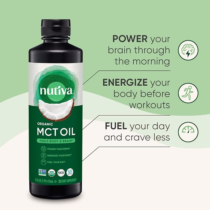 Nutiva Organic MCT Oil, Kosher, Keto Friendly, USDA Certified Organic, Non-GMO, 16 Fluid Ounce (Pack of 1)