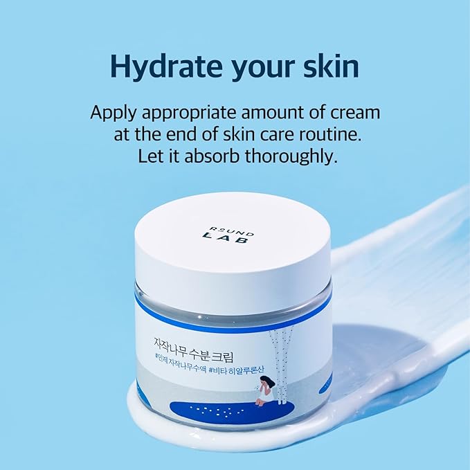 ROUND LAB Birch Juice Moisturizing Cream 2.7 Fl Oz, 48-Hour Deep Hydrating Face Moisturizer with Birch Sap & Vita Hyaluronic Acid for Acne-Prone Skin, Reduces Sebum, Oil, Blackheads, Korean Skin Care