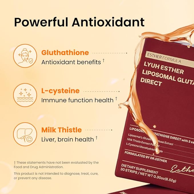 Liposomal Glutathione Direct (284mg*30strips) Glutathione Strips, Enhanced-Absorption, Korean Beauty Supplement Made in USA for antioxidant, Even Skintone, K-Beauty
