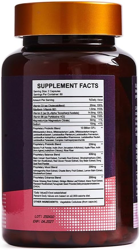 40-in-1 Menopause Support for Women – Hormonal Balance, Hot Flash & Mood Relief – Black Cohosh, DIM, Maca, Red Clover, Probiotics, B6, D3 & More – Vegan, 120 Capsules