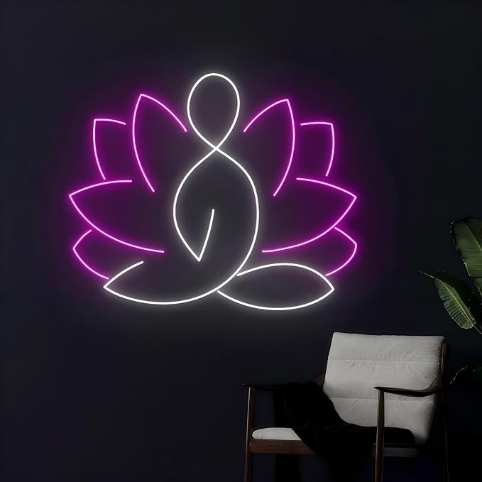 Lotus Pose Yoga Neon Sign, Yoga Led Sign, Meditation Led Light, Exercise Room Wall Decor, Buddha Lotus, Pilates Studio Art Meditation Room Wall Art Yoga Lover Gift, Psychic Chakras Healing Exercise