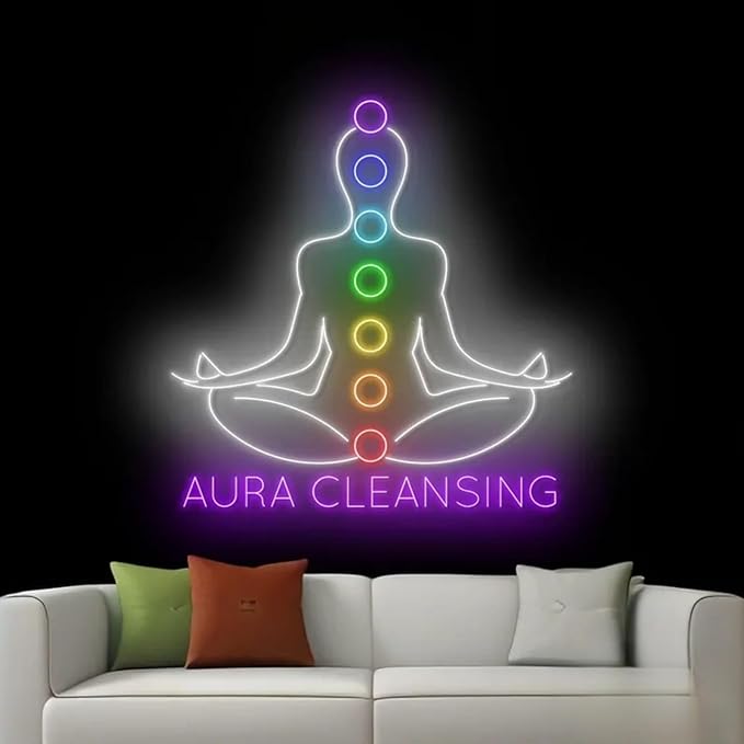 Aura Cleansing Neon Sign, Isha Yoga Neon Light, Meditation Led Light, Vipassana Wall Art, Mindfulness Home Wall, Pilates Studio Art Yoga Lover Gift, Psychic Chakras Healing Exercise