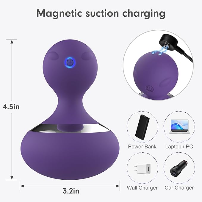 Neck Massage Ball, Home Waterproof Rechargeable Handheld Muscle Massager (Purple)