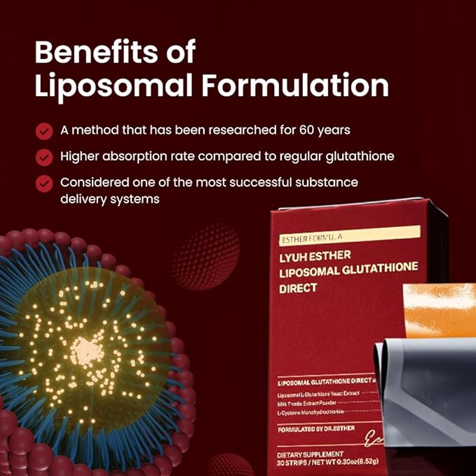 Liposomal Glutathione Direct (284mg*30strips) Glutathione Strips, Enhanced-Absorption, Korean Beauty Supplement Made in USA for antioxidant, Even Skintone, K-Beauty