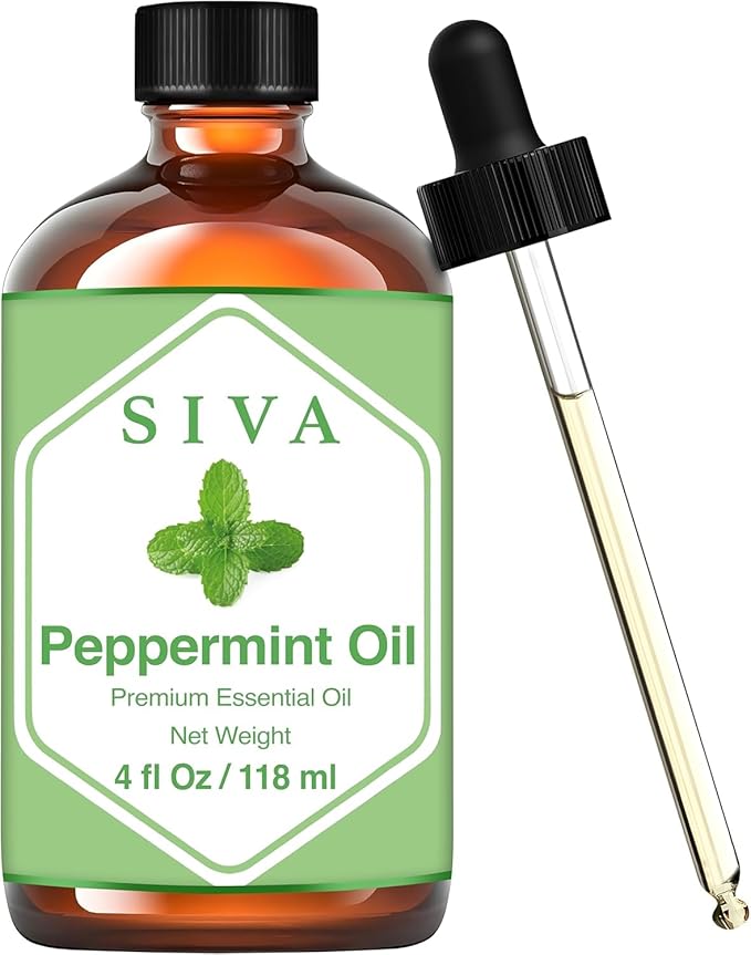 SIVA Peppermint Essential Oil - 4 Fl Oz – Natural Peppermint Oil - for Diffuser, Face, Skin Care, Aromatherapy, Hair Care, Scalp and Body Massage - with Dropper