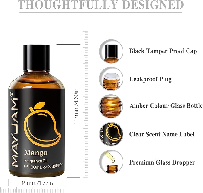 100ML/3.38FL.OZ Mango Fragrance Oils with Glass Dropper, Essential Oils for Diffusers for Home, Long Lasting Scented Oils for Diffusers Soap Candle Making