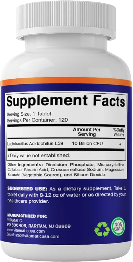 Vitamatic 2 Packs Acidophilus Probiotic - 10 Billion CFU - 120 Tablets - 5X Potency - Daily Probiotic Supplement, Supports Digestive Health (Total 240 Tablets)