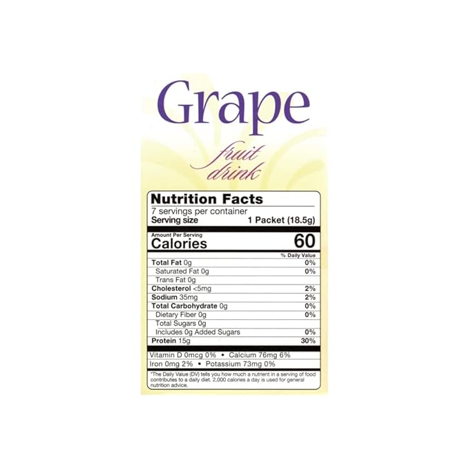 Nutmeg State Nutrition - High Protein Diet Fruit Drink - 15g Protein - Low Calorie - Low Carb - Low Sugar - Fat Free, 7 Servings Per Box (Grape)
