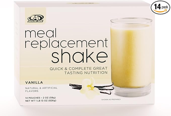 AdvoCare Meal Replacement Shake - Convenient, Delicious Shake Mix with Vitamins, Fiber & Protein - Contains Whey Protein, Oat Fiber, Biotin & More - Vanilla, 14 Pouches