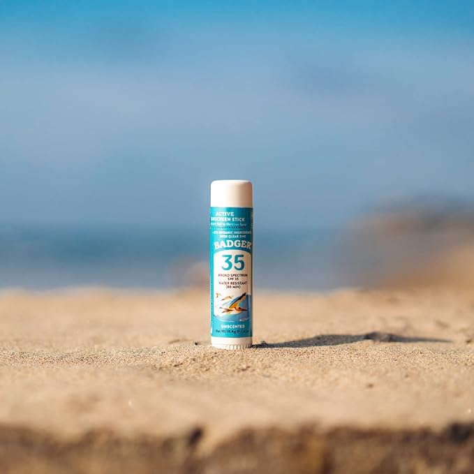 Badger Mineral Sunscreen Face Stick SPF 35, 97% Organic Unscented Zinc Oxide Travel Sunscreen, Coral Reef Safe Travel Size Stick, .65 oz, 2-Pack