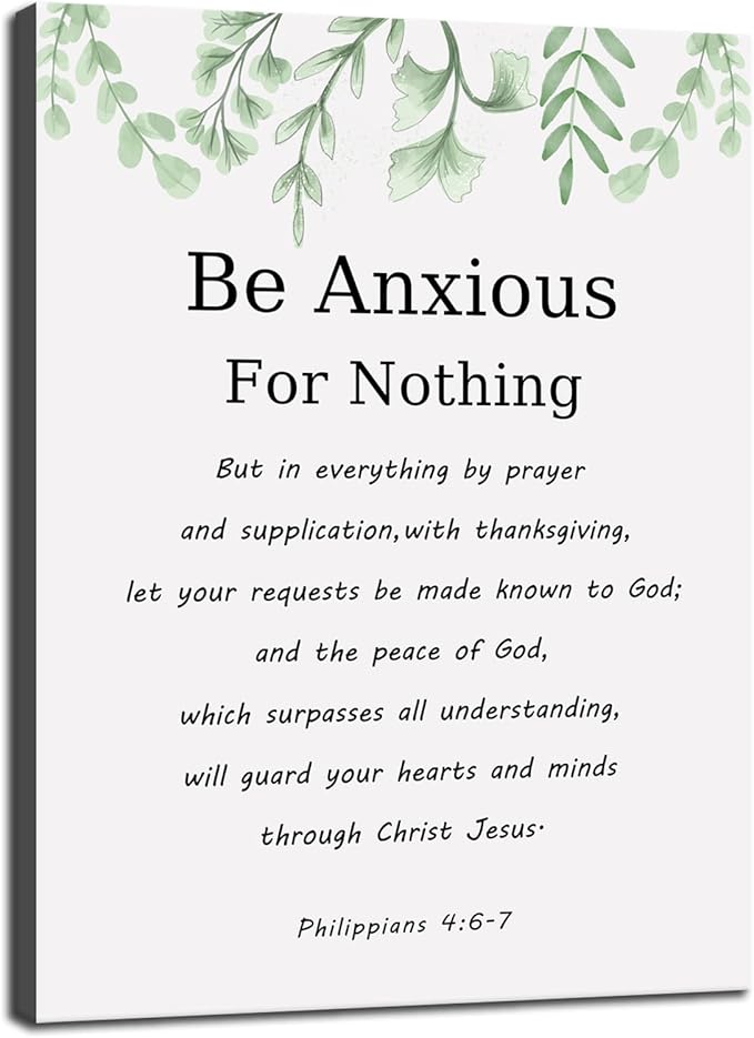 Inspirational Wall Art Philippians 4:6-7 Painting Canvas Print Office Wall Decor Christian Poster Be Anxious for Nothing Framed Motivational Quotes Wall Art Decoration Ready to Hang[30" W X 40" H]