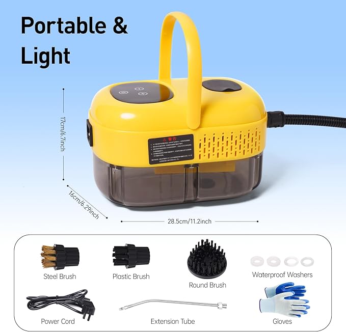 2500W Portable Steam Cleaner, Steam Shot Cleaner Handheld Steamer for Car Detailing, High Heat Cleaning Machine with Brush Heads for Bed Bugs Couch Furniture Kitchen Bathroom Grout and Tile