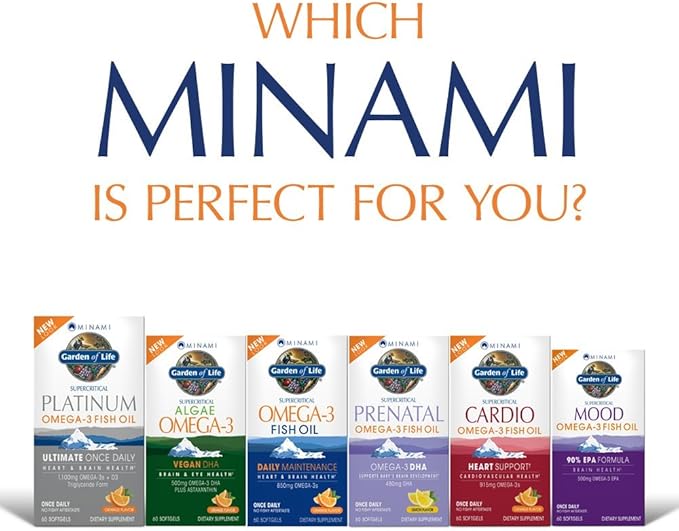 Garden of Life EPA/DHA Omega 3 Fish Oil - Minami Natural Brain Function, Heart and Mood Supplement, 60 Softgels