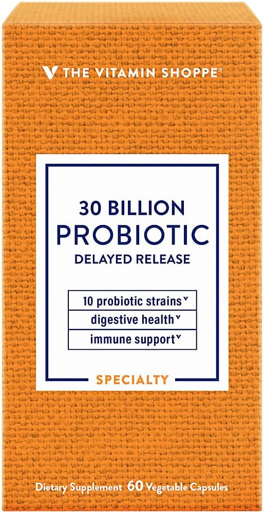 Probiotic Delayed Release 30 Billion - with 10 Probiotic Strains to Support Digestive, Immune & Vaginal Health or Yeast Imbalance - Shelf Stable (60 Veggie Caps) by The Vitamin Shoppe