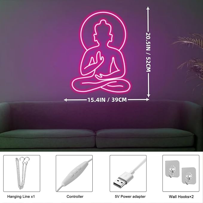 Buddha Neon Sign for Wall Decor, Custom Buddha LED Neon Sign, Fitness & Yoga Decor, Funny Yoga Sign, Motivational Neon Sign, Yoga Gift, Psychic Chakras Healing Exercise, Peaceful Sign