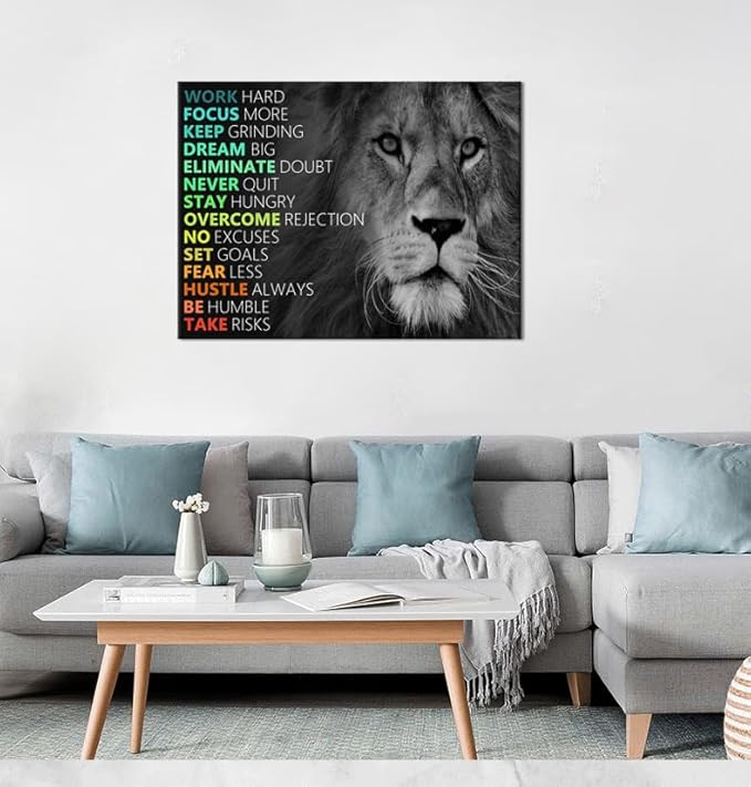 Motivational Lion Canvas Poster for Office Colorful Wall Art Painting Artwork Inspirational Picture Print Wall Decor for Home Living Room Bedroom Workplace Wooden Framed Ready to Hang [30''Wx 40''H]