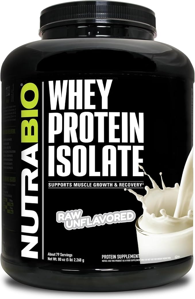 NutraBio 100% Whey Protein Isolate Protein Powder, 25g Protein with Complete Amino Acid Profile, Non-GMO, Soy & Gluten Free, Low Carb, Low Calorie Whey Protein Powder, Raw Unflavored, 5 Lbs