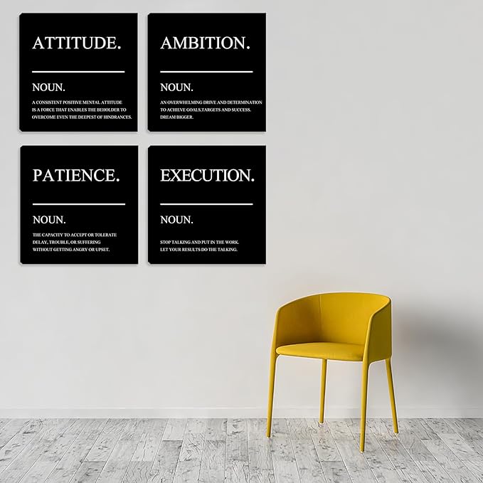 Azrosap Inspirational Canvas Painting Wall Art Ambition Quotes Prints Framed Poster Positive Quotes Wall Picture for Men Women Bedroom Living Room Home Office Decor Decorations 12"x12"x4pcs