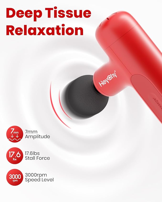 Super Mini Massage Gun Deep Tissue with 5 Speeds, Small Travel Size Percussion Muscle Massager for Pain Relief with 4 Attachments, Handheld Portable Massager Gun for Man & Women, Red