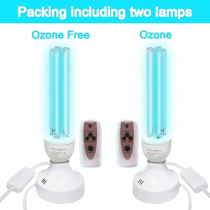BAIMNOCM 50 Watt UV Light Sanitizer, UVC Germicidal Lamp with E26 Base and Remote Control, Home Disinfection Device UV Light Bulb for Basement/Bedroom/Kitchen, 2x25W Ultraviolet Light Lamp
