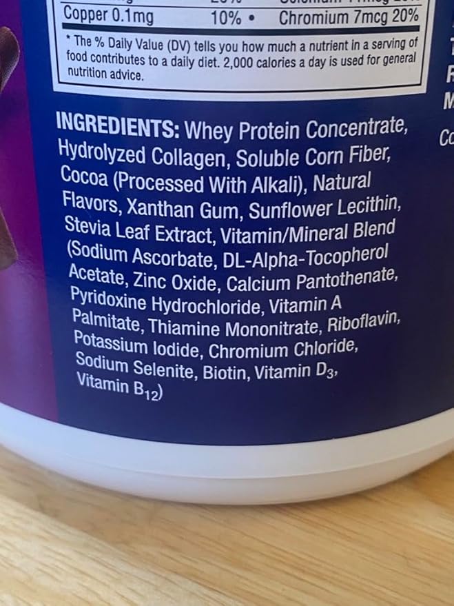 Pure Protein All-In-One Powder, Rich Chocolate - Whey & Collagen, High Fiber, Vitamins, No Added Sugar, Non-GMO, Gluten-Free, 1.25lb