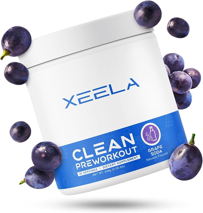 XEELA Pre Workout Powder - Clean & Tested - Jitter Free, Safe, and Natural - Increase Thermogenic Energy, Focus, and Endurance w/Creatine, Organic Caffeine, and Plant Based Citrulline (Grape Soda)