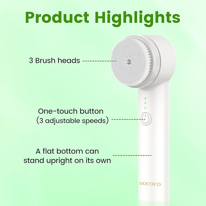 Rechargeable Face Scrubber, Electric Facial Cleansing Brush with Exfoliator and Sponge Brushheads, 3 Speeds Face Wash Brush, Gentle face exfoliator Brush for Men Women
