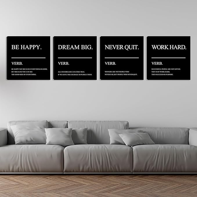 Motivational Canvas Framed Wall Art - Inspirational Office Decor Quotes Poster Picture Artwork Painting Prints for Bedroom Living Room Home Decorations 20"x20"x4pcs