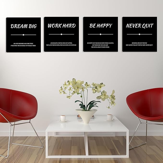 Motivational Wall Decor Office Wall Decor Inspirational Wall Art Decor Canvas Wall Paintings 4 Pieces Framed Quotes Posters Picture Artwork Living Room Bedroom Home Decoration 12"x12"x4pcs