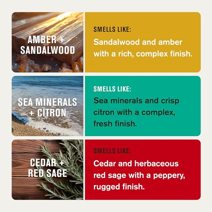 Every Man Jack Men's Deodorant Variety Set - Three Full-Sized Deodorant Sticks with Clean Ingredients & Incredible Scents - Cedar + Red Sage, Amber + Sandalwood, Sea Mineral + Citron - 3 oz (3 Pack)