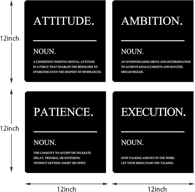 Azrosap Inspirational Canvas Painting Wall Art Ambition Quotes Prints Framed Poster Positive Quotes Wall Picture for Men Women Bedroom Living Room Home Office Decor Decorations 12"x12"x4pcs