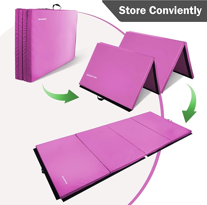 Folding Exercise Gymnastics Mat 4'x8'x2" Gym Workout Mat with Carrying Handles High-Density Anti-Tear Portable Fitness Aerobics Mats for Home Gym Yoga Pilates Tumbling MMA Core Training, Multiple Colors